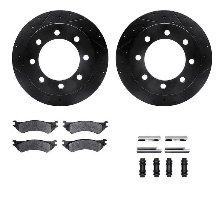 8512-99447 Drilled/Slotted Brake Rotors w/5000 Advanced Brake Pads Kit & Hardware [Black], 1999-2007 Ford/Lincoln/Mercury/Mazda,