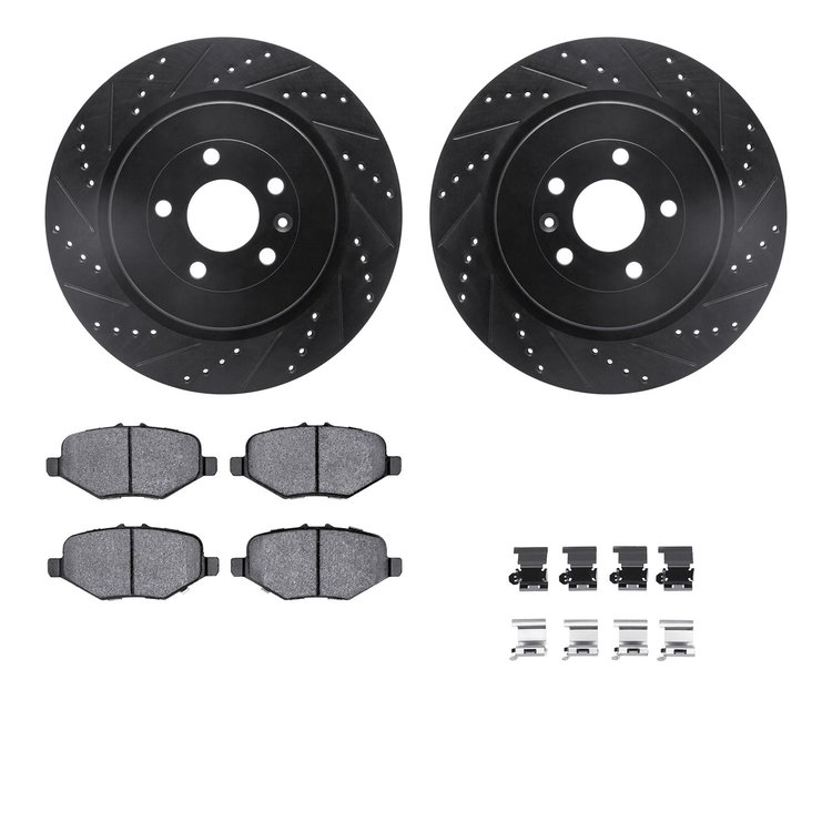 8512-99665 Drilled/Slotted Brake Rotors w/5000 Advanced Brake Pads Kit & Hardware [Black], 2013-2019 Ford/Lincoln/Mercury/Mazda,