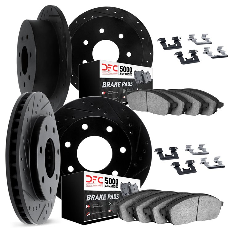 8514-54032 Drilled/Slotted Brake Rotors w/5000 Advanced Brake Pads Kit & Hardware [Black], 1997-2004 Ford/Lincoln/Mercury/Mazda,