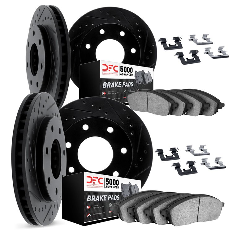 8514-54111 Drilled/Slotted Brake Rotors w/5000 Advanced Brake Pads Kit & Hardware [Black], 2012-2014 Ford/Lincoln/Mercury/Mazda,