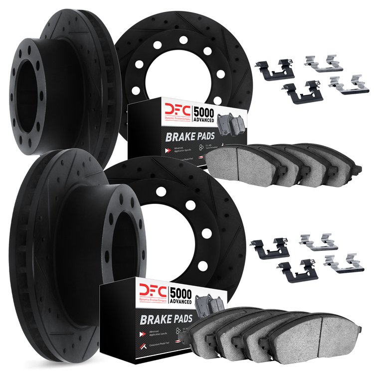 8514-54401 Drilled/Slotted Brake Rotors w/5000 Advanced Brake Pads Kit & Hardware [Black], Fits Select Ford/Lincoln/Mercury/Mazd