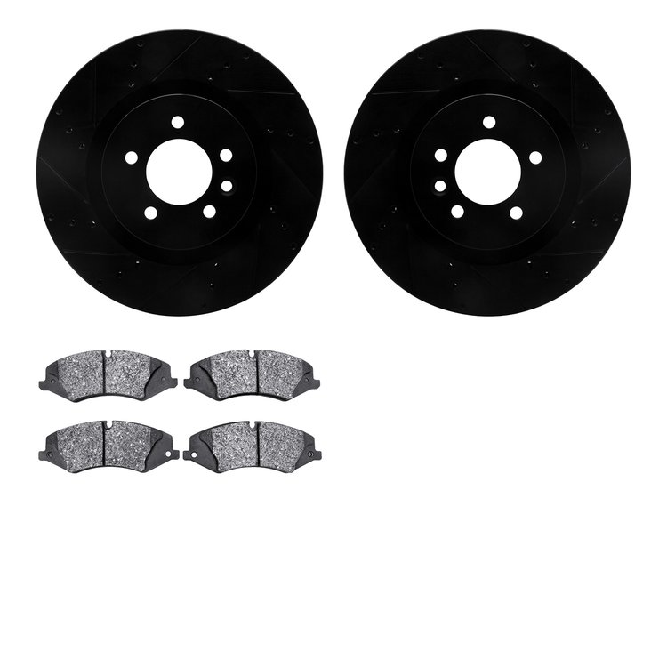 8602-11008 Drilled/Slotted Brake Rotors w/5000 Euro Ceramic Brake Pads Kit [Black], 2010-2017 Land Rover, Position: Front