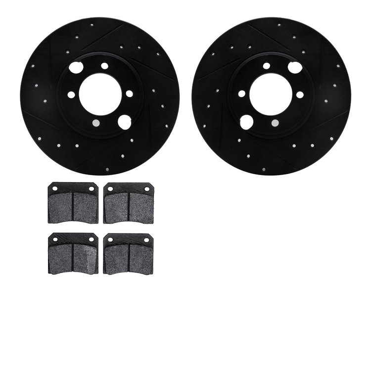 8602-20002 Drilled/Slotted Brake Rotors w/5000 Euro Ceramic Brake Pads Kit [Black], 1983-1993 Jaguar, Position: Rear