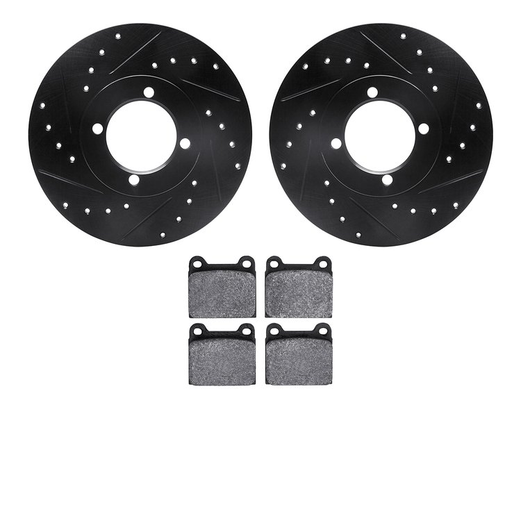 8602-22003 Drilled/Slotted Brake Rotors w/5000 Euro Ceramic Brake Pads Kit [Black], 1974-1974 Opel, Position: Front