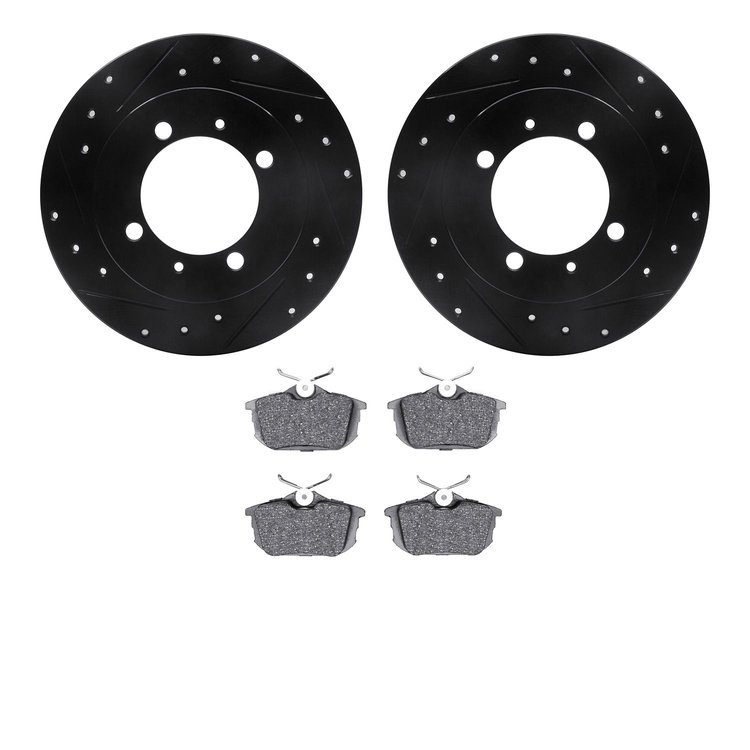 8602-27027 Drilled/Slotted Brake Rotors w/5000 Euro Ceramic Brake Pads Kit [Black], 2000-2004 Multiple Makes/Models, Position: R
