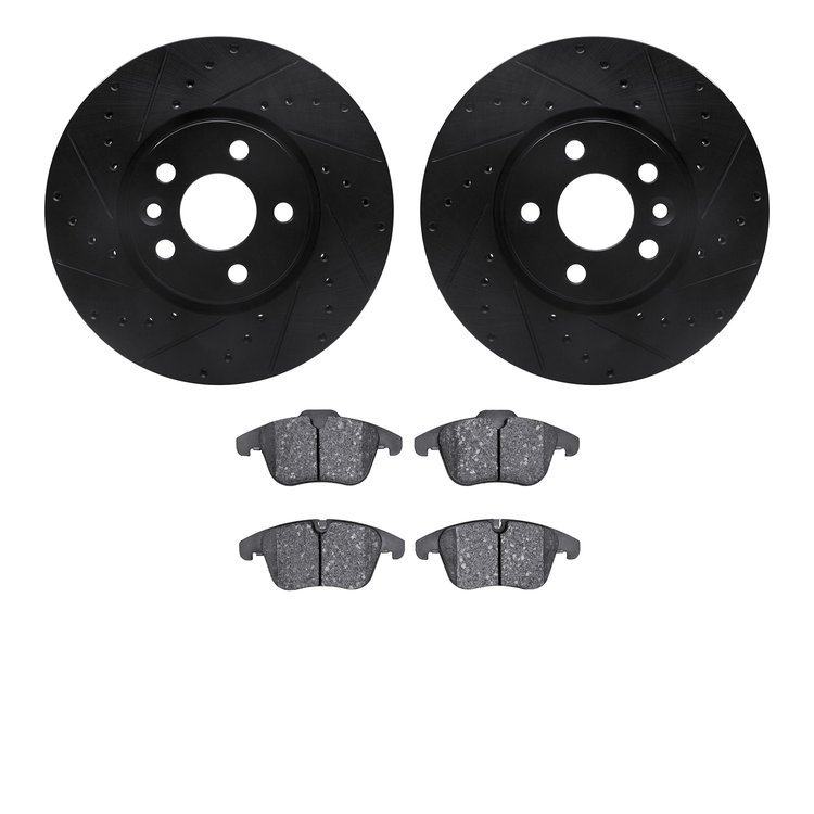 8602-27042 Drilled/Slotted Brake Rotors w/5000 Euro Ceramic Brake Pads Kit [Black], 2007-2018 Multiple Makes/Models, Position: F