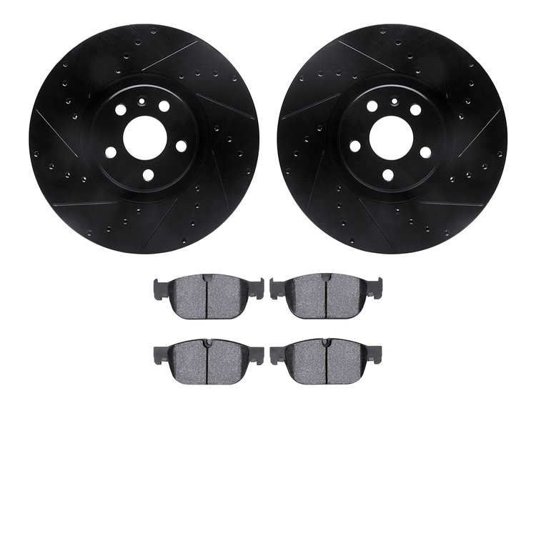 8602-27046 Drilled/Slotted Brake Rotors w/5000 Euro Ceramic Brake Pads Kit [Black], Fits Select Multiple Makes/Models, Position: