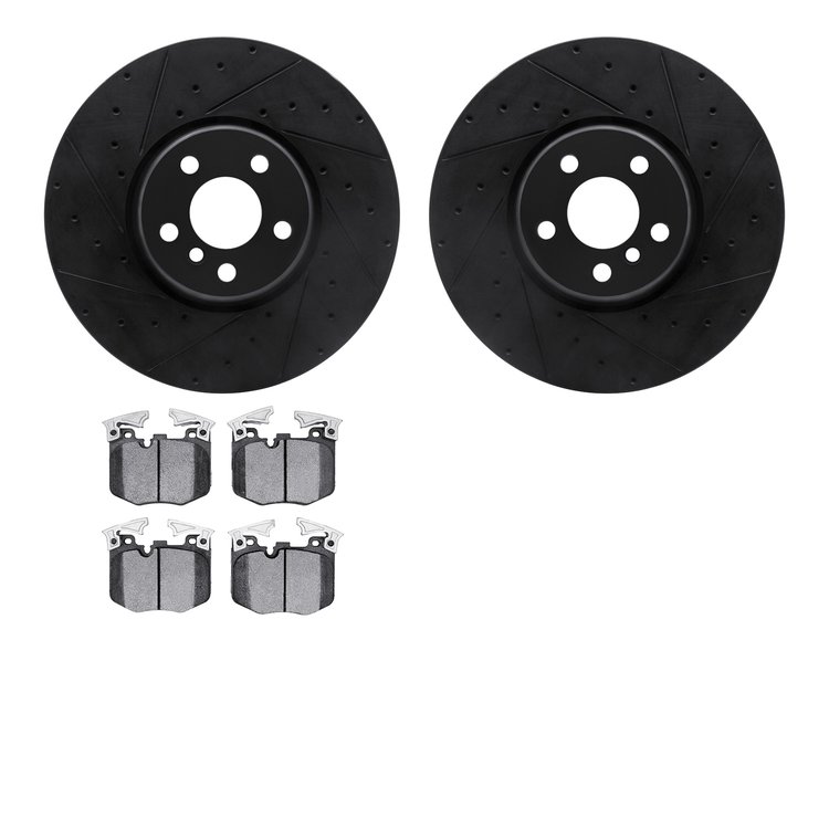 8602-31102 Drilled/Slotted Brake Rotors w/5000 Euro Ceramic Brake Pads Kit [Black], Fits Select Multiple Makes/Models, Position: