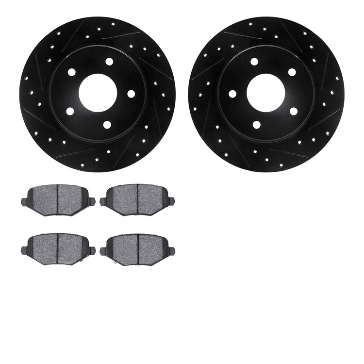 8602-40002 Drilled/Slotted Brake Rotors w/5000 Euro Ceramic Brake Pads Kit [Black], 2009-2016 Multiple Makes/Models, Position: R