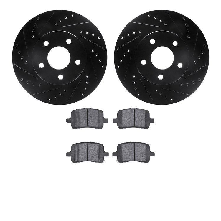 8602-47005 Drilled/Slotted Brake Rotors w/5000 Euro Ceramic Brake Pads Kit [Black], 2008-2008 GM, Position: Front