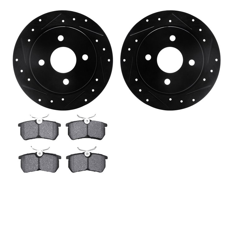 8602-54007 Drilled/Slotted Brake Rotors w/5000 Euro Ceramic Brake Pads Kit [Black], 2001-2019 Ford/Lincoln/Mercury/Mazda, Positi