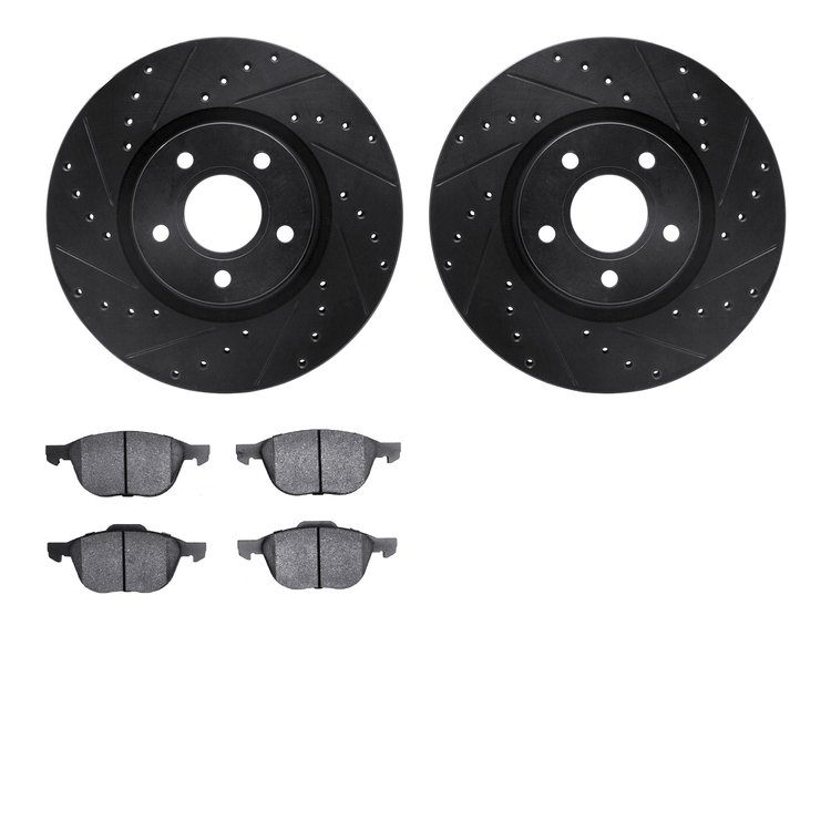 8602-54021 Drilled/Slotted Brake Rotors w/5000 Euro Ceramic Brake Pads Kit [Black], 2004-2019 Multiple Makes/Models, Position: F