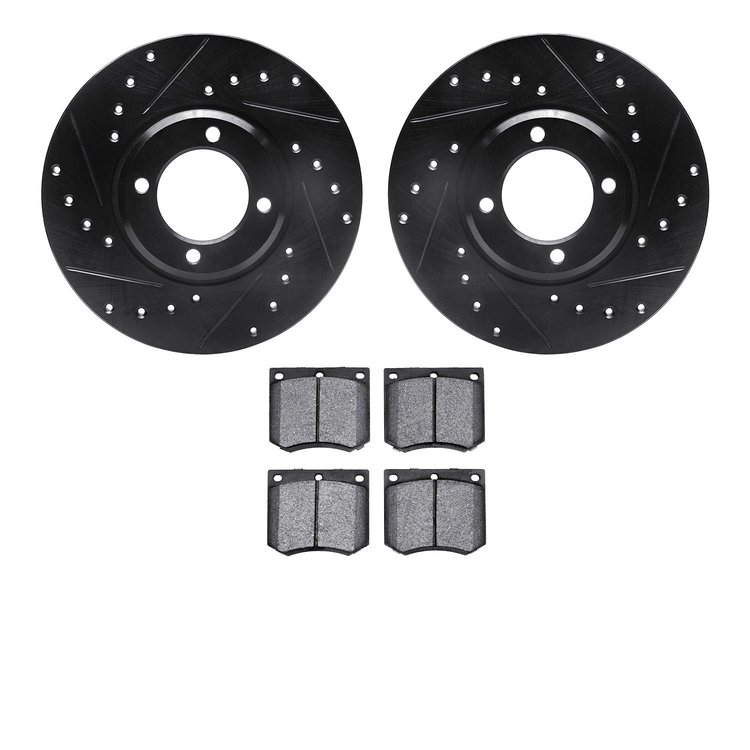 8602-56003 Drilled/Slotted Brake Rotors w/5000 Euro Ceramic Brake Pads Kit [Black], 1970-1986 Multiple Makes/Models, Position: F