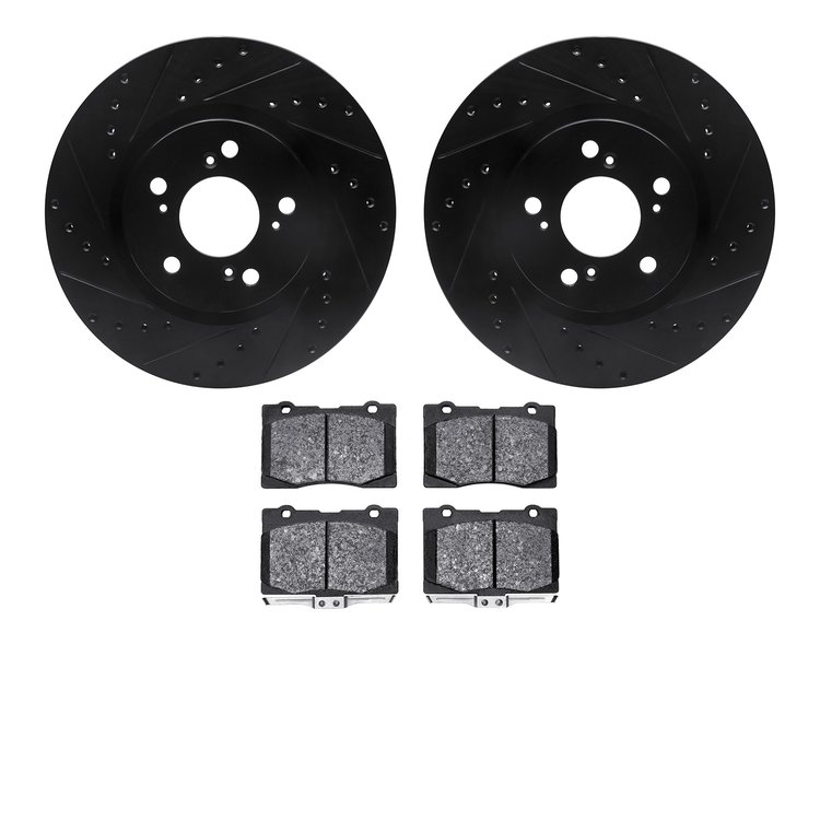 8602-58006 Drilled/Slotted Brake Rotors w/5000 Euro Ceramic Brake Pads Kit [Black], 2005-2012 Acura/Honda, Position: Front