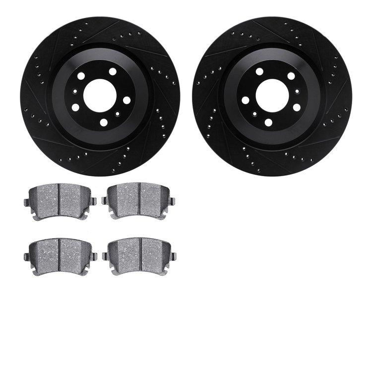 8602-73040 Drilled/Slotted Brake Rotors w/5000 Euro Ceramic Brake Pads Kit [Black], 2004-2018 Multiple Makes/Models, Position: R