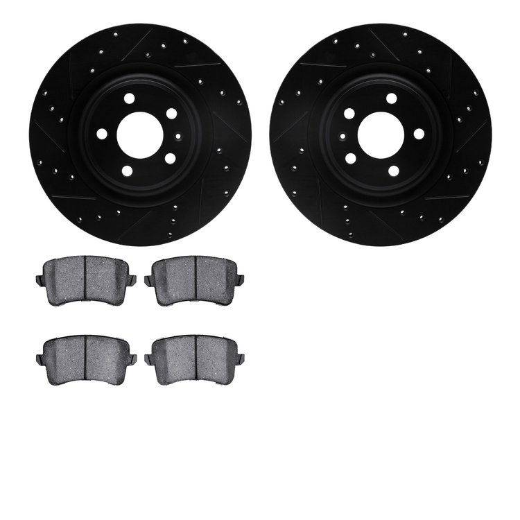 8602-73054 Drilled/Slotted Brake Rotors w/5000 Euro Ceramic Brake Pads Kit [Black], 2008-2017 Audi/Volkswagen, Position: Rear