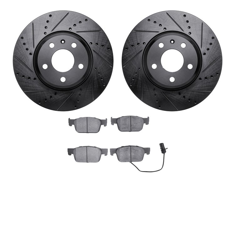 8602-73064 Drilled/Slotted Brake Rotors w/5000 Euro Ceramic Brake Pads Kit [Black], Fits Select Audi/Volkswagen, Position: Front