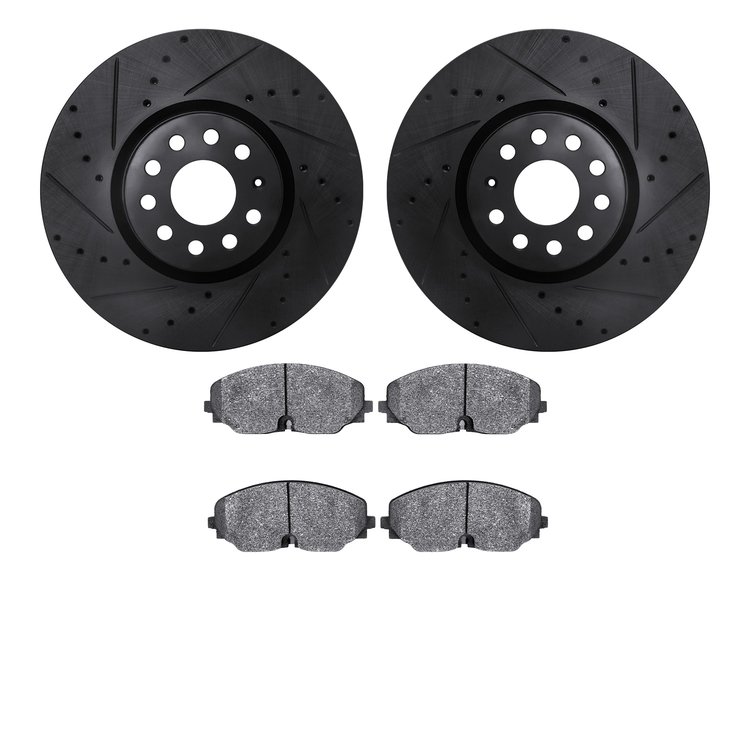 8602-74061 Drilled/Slotted Brake Rotors w/5000 Euro Ceramic Brake Pads Kit [Black], Fits Select Audi/Volkswagen, Position: Front