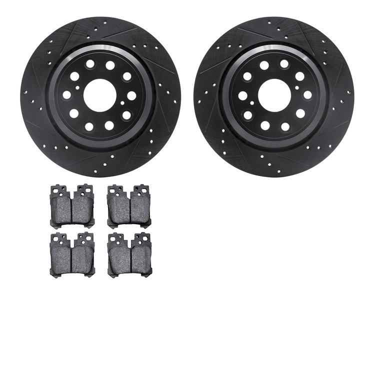 8602-75002 Drilled/Slotted Brake Rotors w/5000 Euro Ceramic Brake Pads Kit [Black], 2007-2017 Lexus/Toyota/Scion, Position: Rear