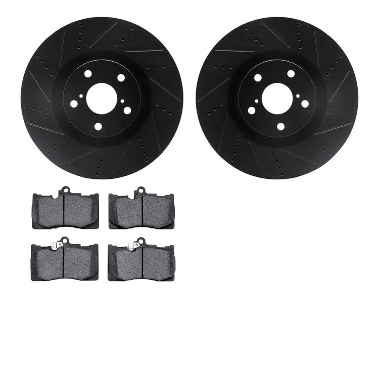 8602-75008 Drilled/Slotted Brake Rotors w/5000 Euro Ceramic Brake Pads Kit [Black], 2011-2020 Lexus/Toyota/Scion, Position: Fron