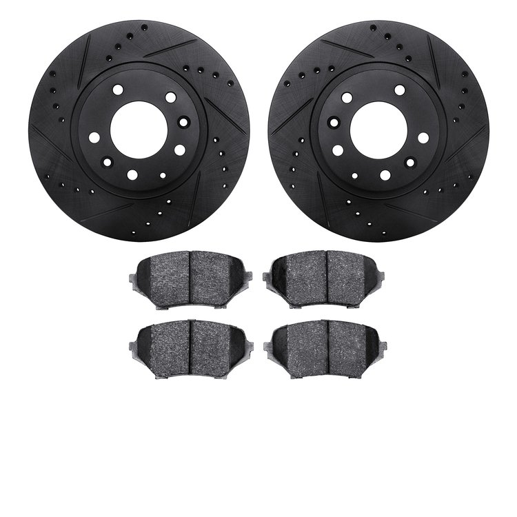 8602-80003 Drilled/Slotted Brake Rotors w/5000 Euro Ceramic Brake Pads Kit [Black], 2006-2015 Ford/Lincoln/Mercury/Mazda, Positi