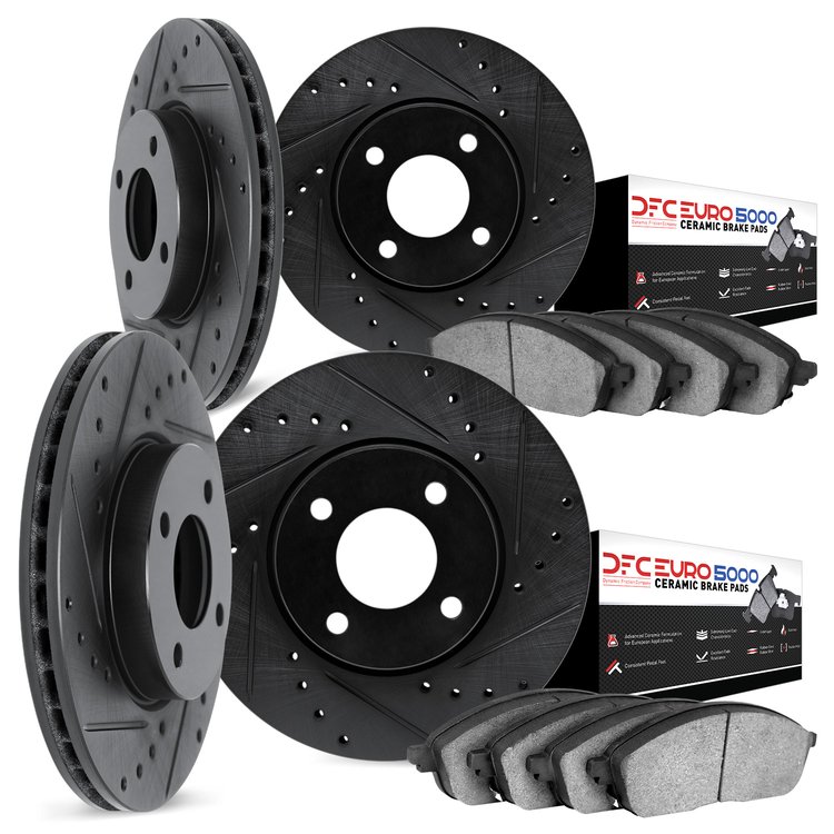 8604-56001 Drilled/Slotted Brake Rotors w/5000 Euro Ceramic Brake Pads Kit [Black], 1998-2000 Ford/Lincoln/Mercury/Mazda, Positi