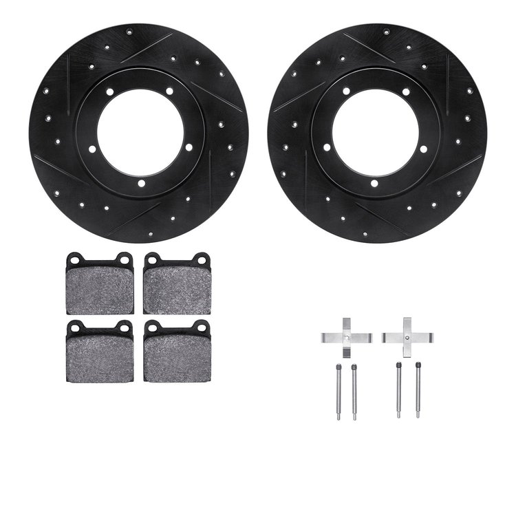 8612-02000 Drilled/Slotted Brake Rotors w/5000 Euro Ceramic Brake Pads Kit & Hardware [Black], 1976-1976 Porsche, Position: Fron