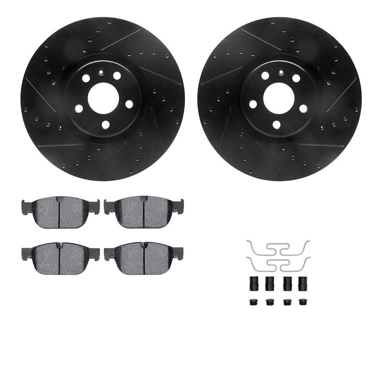 8612-27050 Drilled/Slotted Brake Rotors w/5000 Euro Ceramic Brake Pads Kit & Hardware [Black], Fits Select Multiple Makes/Models