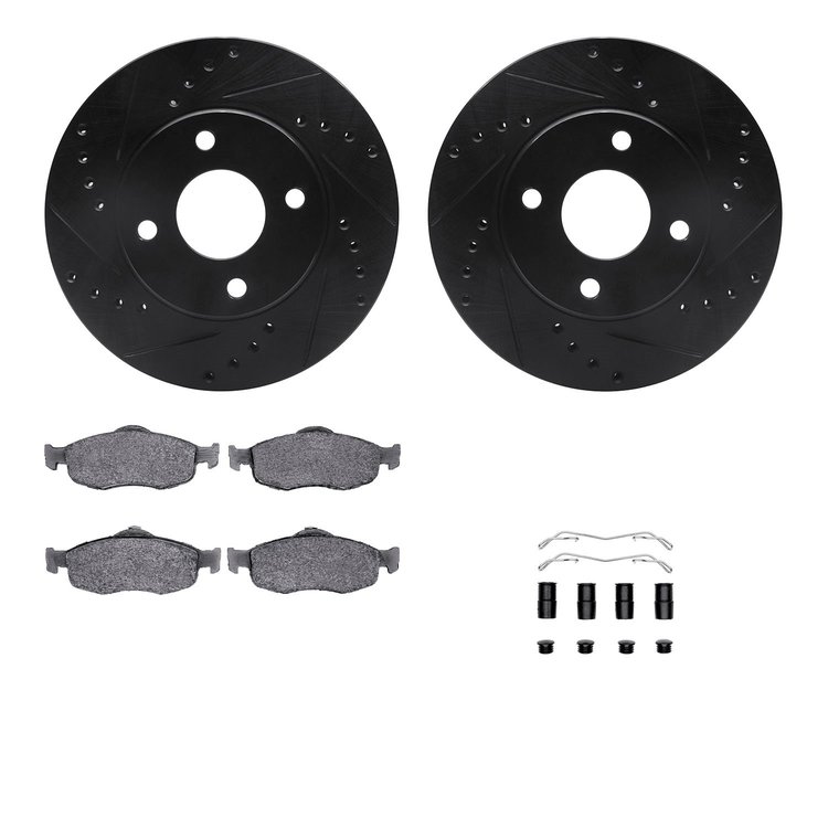 8612-56000 Drilled/Slotted Brake Rotors w/5000 Euro Ceramic Brake Pads Kit & Hardware [Black], 1995-2002 Ford/Lincoln/Mercury/Ma