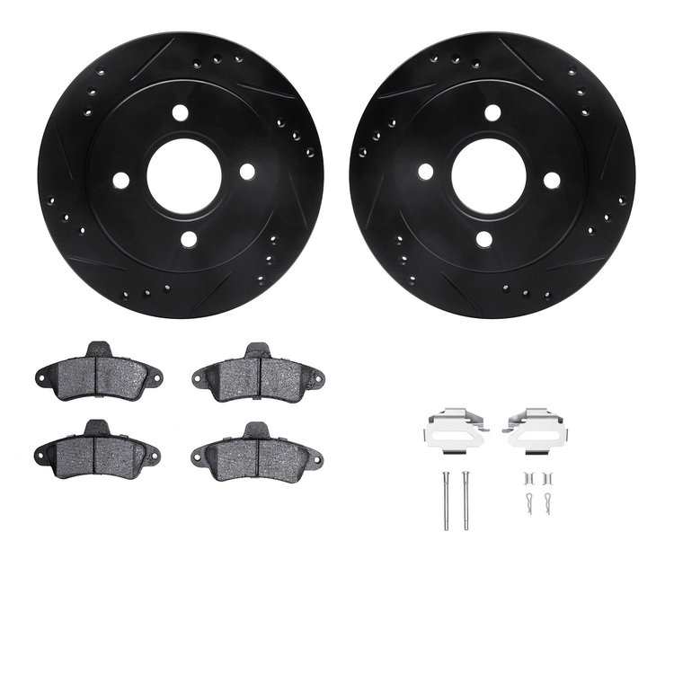 8612-56001 Drilled/Slotted Brake Rotors w/5000 Euro Ceramic Brake Pads Kit & Hardware [Black], 1995-2000 Ford/Lincoln/Mercury/Ma