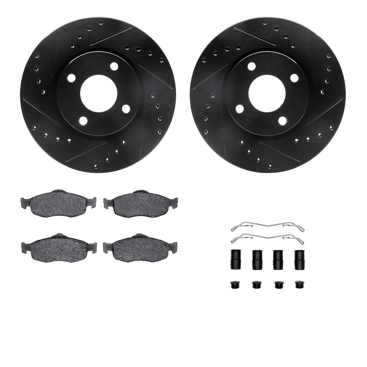 8612-56002 Drilled/Slotted Brake Rotors w/5000 Euro Ceramic Brake Pads Kit & Hardware [Black], 1998-2002 Ford/Lincoln/Mercury/Ma