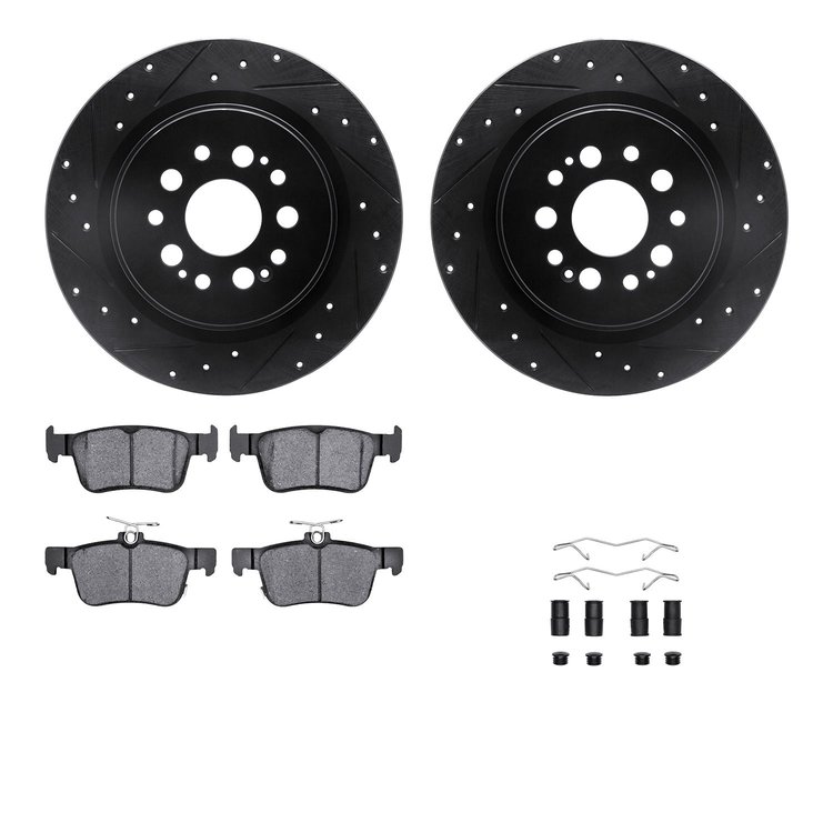 8612-59010 Drilled/Slotted Brake Rotors w/5000 Euro Ceramic Brake Pads Kit & Hardware [Black], 2019-2019 Acura/Honda, Position: 