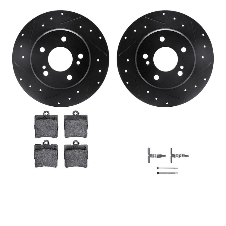 8612-63029 Drilled/Slotted Brake Rotors w/5000 Euro Ceramic Brake Pads Kit & Hardware [Black], 1996-2015 Multiple Makes/Models, 