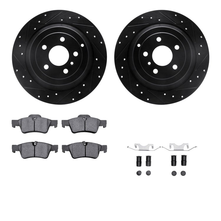 8612-63081 Drilled/Slotted Brake Rotors w/5000 Euro Ceramic Brake Pads Kit & Hardware [Black], 2006-2012 Mercedes-Benz, Position