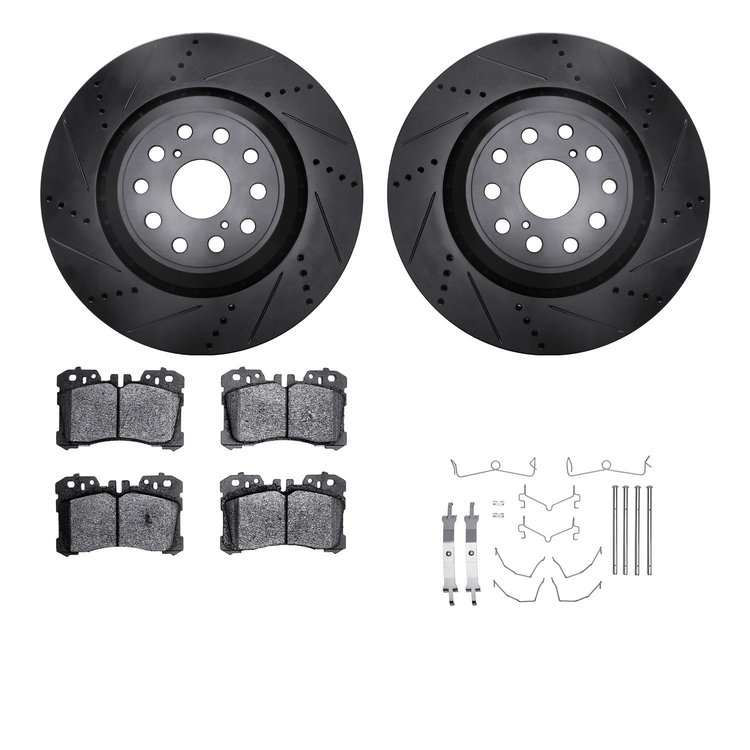 8612-75003 Drilled/Slotted Brake Rotors w/5000 Euro Ceramic Brake Pads Kit & Hardware [Black], Fits Select Lexus/Toyota/Scion, P