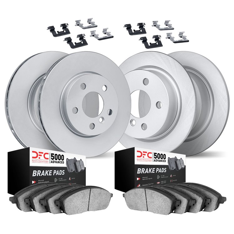 9514-32032 GEOMET Brake Rotors w/5000 Advanced Brake Pads Kit & Hardware, 2016-2019 Mini, Position: Front and Rear