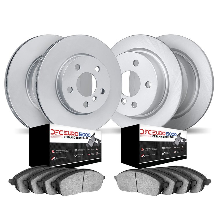 9604-12557 GEOMET Brake Rotors w/5000 Euro Ceramic Brake Pads Kit, 2017-2018 Audi/Volkswagen, Position: Front and Rear