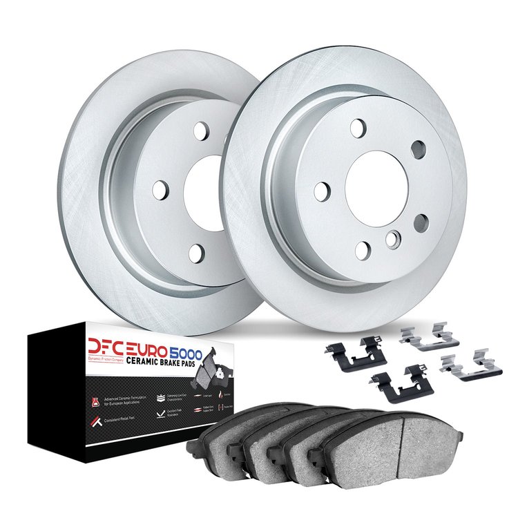9612-11014 GEOMET Brake Rotors w/5000 Euro Ceramic Brake Pads Kit & Hardware, 2016-2019 Land Rover, Position: Rear
