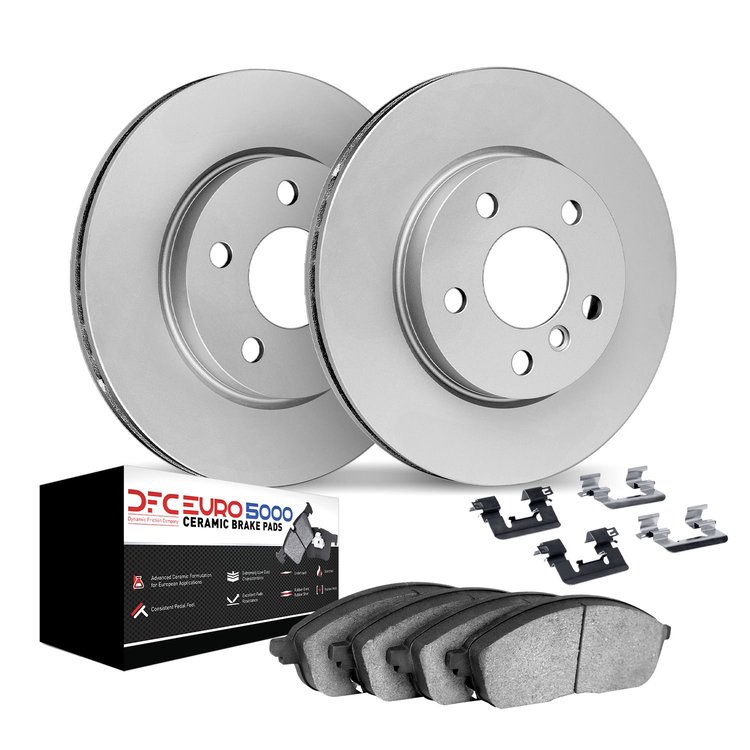9612-13002 GEOMET Brake Rotors w/5000 Euro Ceramic Brake Pads Kit & Hardware, 2005-2020 Subaru, Position: Front