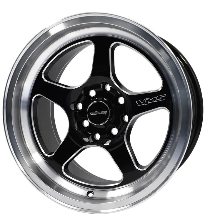 VWMK002 Mohawk Wheel, Size: 15" x 8", Bolt Pattern: 4 x 100 mm & 4 x 4 1/4" (107.95 mm) [Finish: Gloss Black Milled]