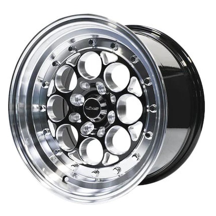 VWRE001 Revolver Wheel, Size: 15" x 8", Bolt Pattern: 4 x 100 mm & 4 x 4 1/2" (114.3 mm) [Finish: Gloss Black/Polish Lip Milled]