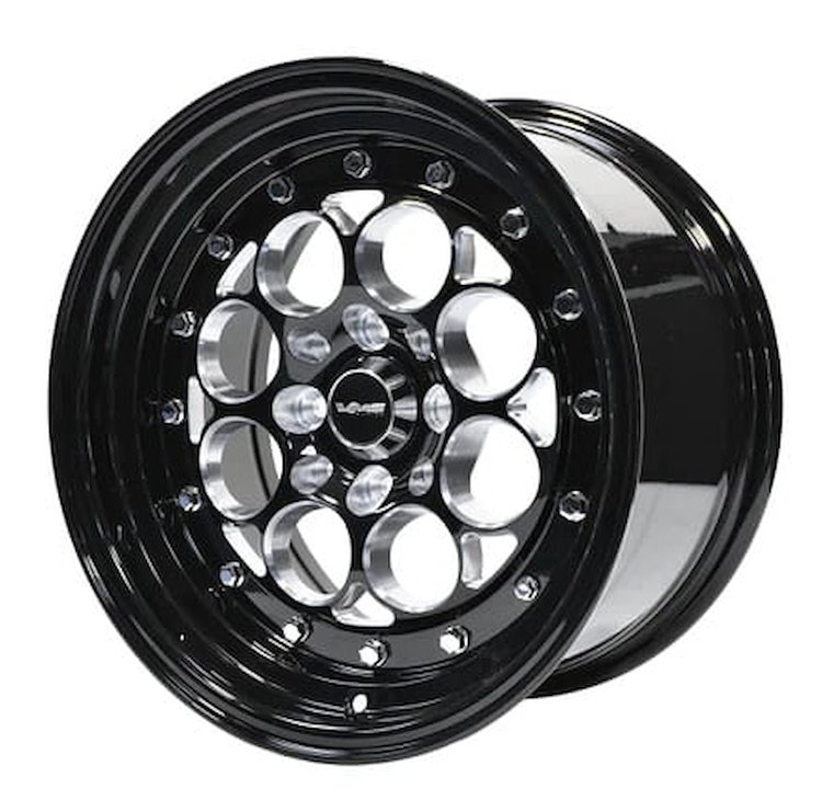 VWRE002 Revolver Wheel, Size: 15" x 8", Bolt Pattern: 4 x 100 mm & 4 x 4 1/2" (114.3 mm) [Finish: Gloss ALL Black Milled]