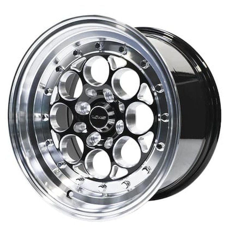 VWRE004 Revolver Wheel, Size: 13" x 8", Bolt Pattern: 4 x 100 mm & 4 x 4 1/2" (114.3 mm) [Finish: Gloss Black Milled]