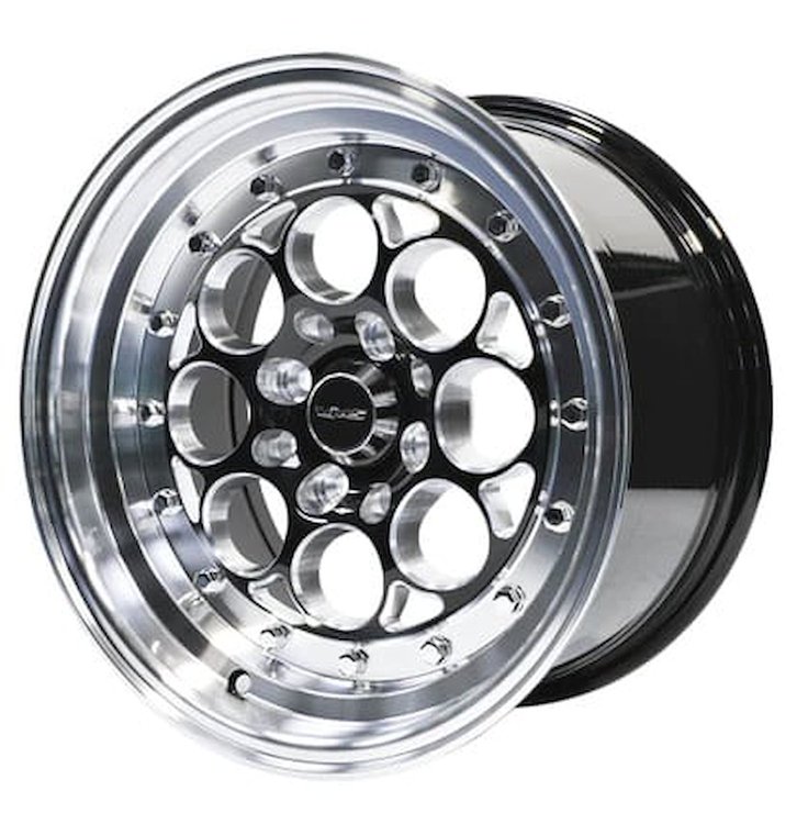 VWRE006 Revolver Wheel, Size: 13" x 9", Bolt Pattern: 4 x 100 mm & 4 x 4 1/2" (114.3 mm) [Finish: Gloss Black Milled]