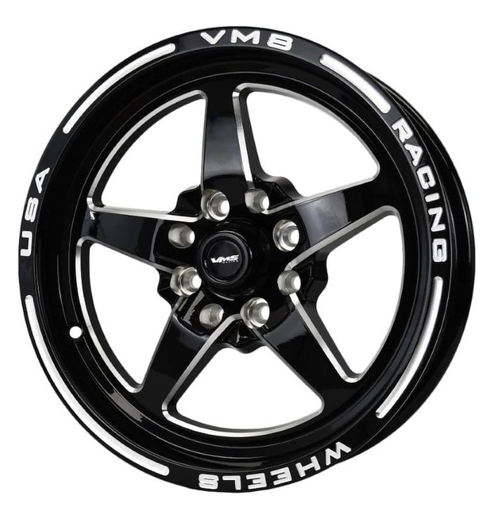 VWST053 V-Star Wheel, Size: 15" x 3.5", Bolt Pattern: 4 x 4 1/4" (107.95mm) & 4 x 4 1/2" (114.3mm) [Finish: Gloss Black Milled]