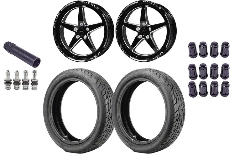 VWST087 V-Star 18x5 Front Drag Wheel and Tire Kit 5x114.3 Fits 2005-2014 Ford Mustang [Gloss Black Milled Finish]