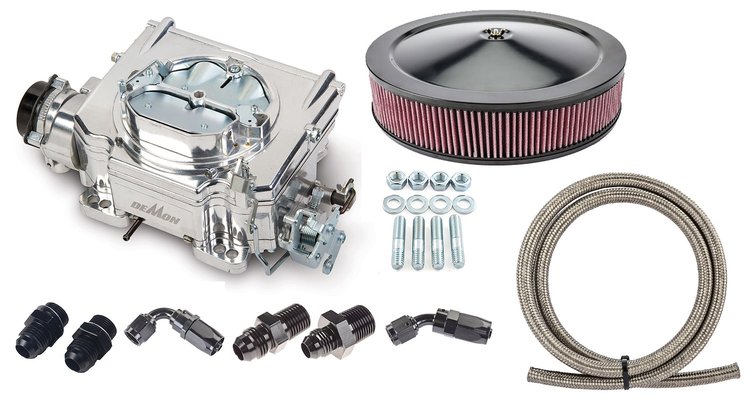 750 cfm Street Demon Carburetor, Fittings & Hose Kit - Burnished Finish