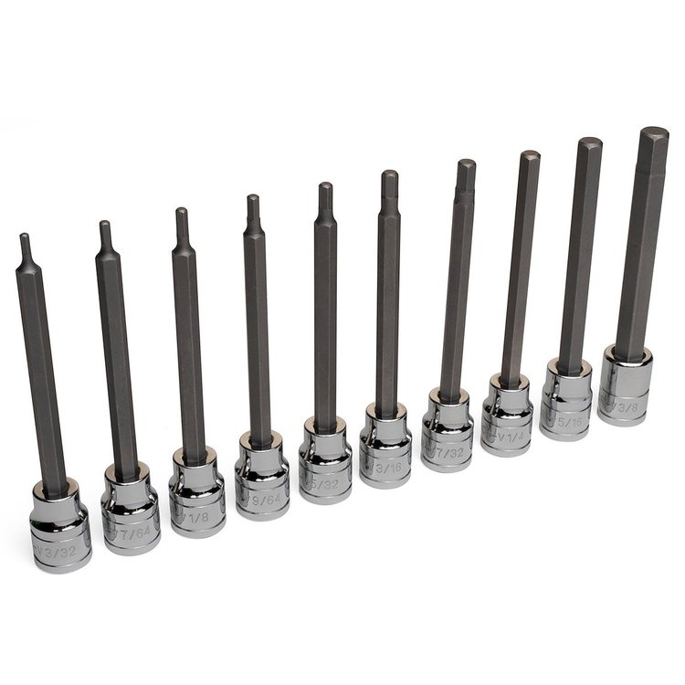 32527 Long SAE Hex Bit Set, 3/8 in. Drive, Set of10