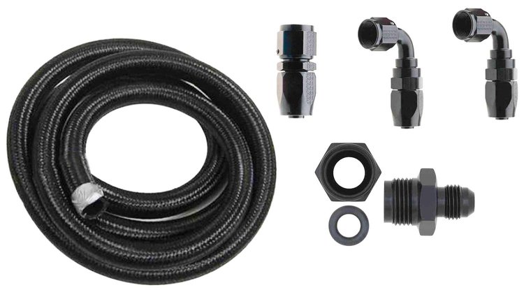 Premium Universal Low-Pressure -6AN Power Steering Hose Kit [5 ft. Nylon Braided Hose]