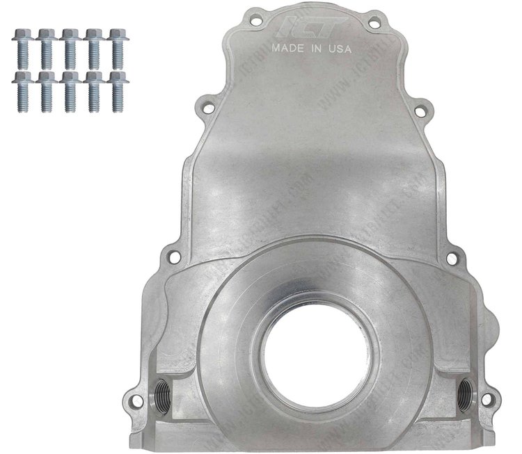 551589-LS01 Billet Timing Chain Cover w/(2) Turbo Oil Returns Fits GM Gen III LS Engine [-10AN ORB]